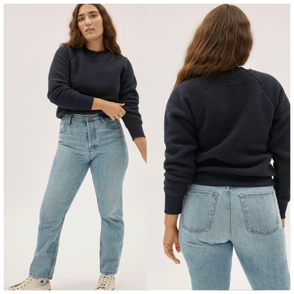 Everlane Womens The ReNew Black Fleece Raglan Sweatshirt Crew Neck Cozy Small - Picture 4 of 12
